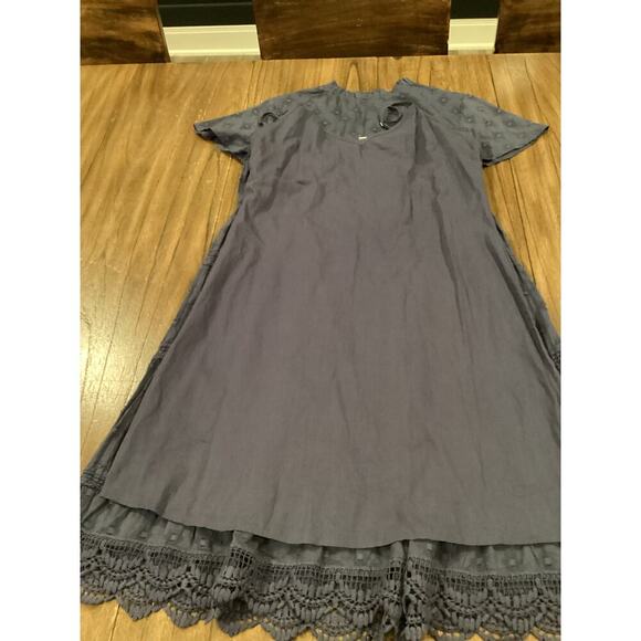 Sundance Tiered eyelet cotton scallop hem boho short sleeve blue mini dress xs - Picture 9 of 14